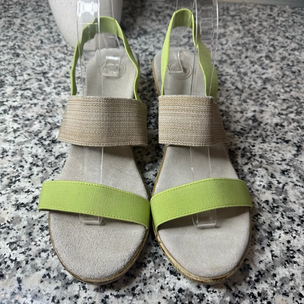Charleston Shoe Company Cooper Espadrille Wedge Sandals With Green and Linen